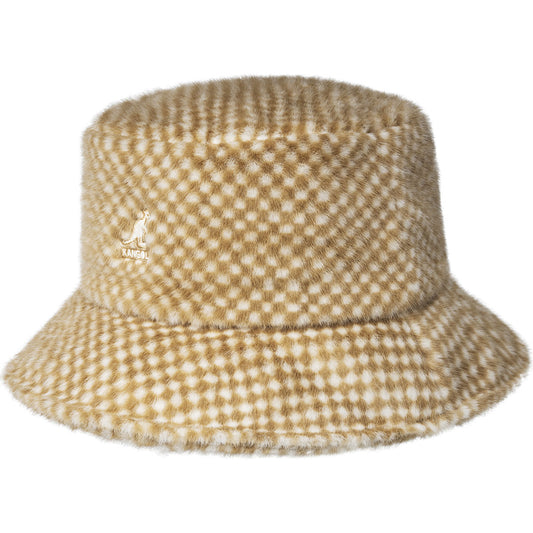 Kangol Faux Fur Bucket Hat - Tan Check